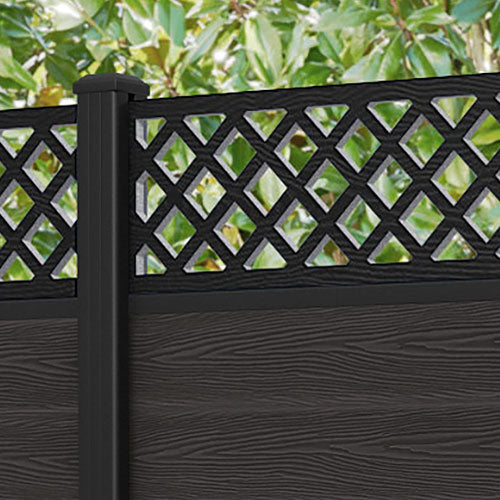 Dark Oak Classic Hive Fence Panel with Aluminum Posts - Durable Garden Fencing for Backyard Privacy and Decoration