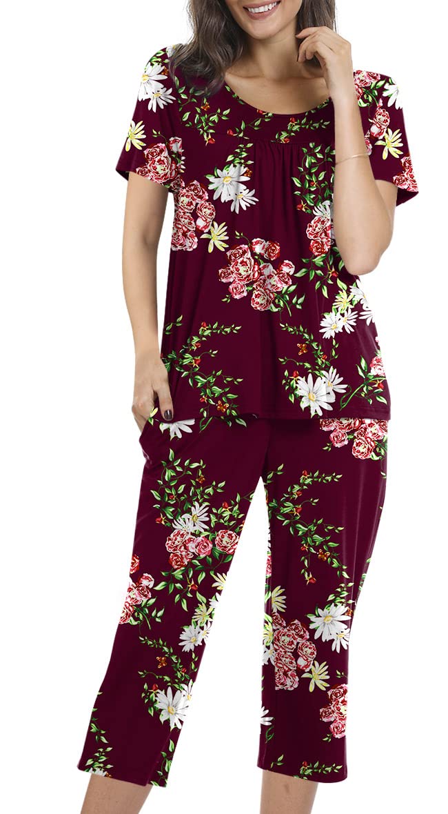 POPYOUNG Women's Summer Pajama Sets - 2 Piece Loungewear with Pockets, Soft Sleepwear for Women | Comfy Nightwear for Home, Vacation & Relaxation