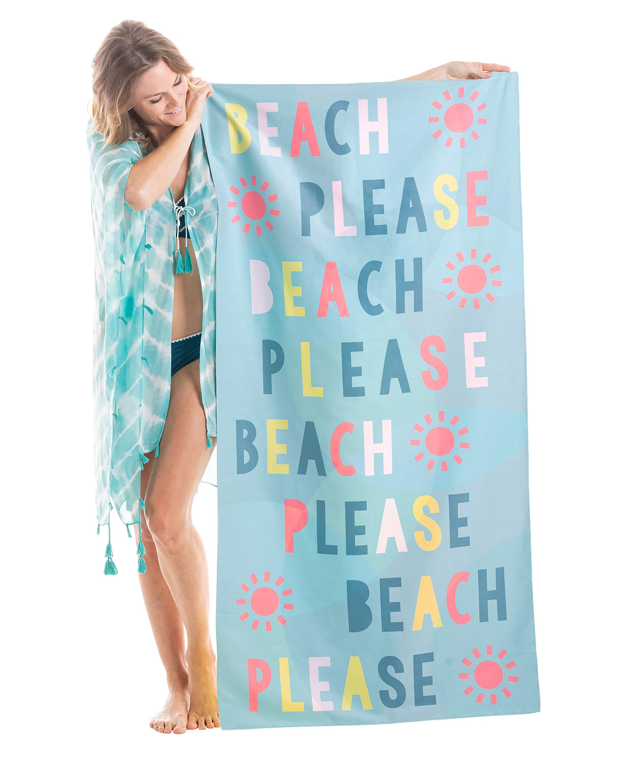 KATYDID Quick Dry Microfiber Beach Towel 63x31 Inch - Sand Free Lightweight Summer Vacation Towels with Bonus Drawstring Travel Bag - Perfect for Beach, Pool, Yoga, Travel and Outdoor Activities