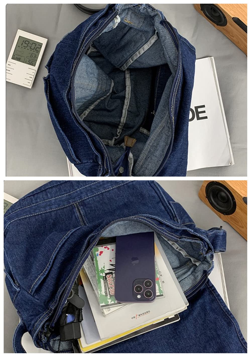 Stylish Women's Denim Messenger Bag - Large Crossbody Shoulder Bag with Multiple Pockets for Travel, Work & Daily Use | Durable Overnight Hobo Bag for Commuters & College Students