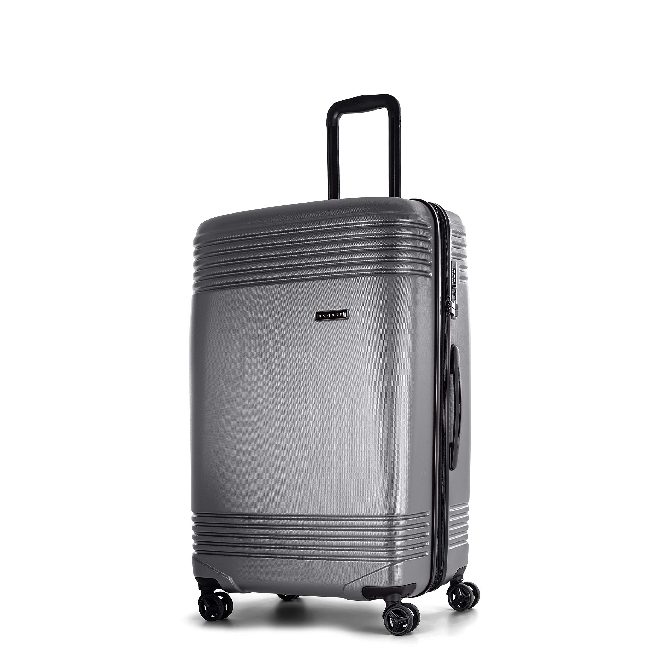 Bugatti Nashville Collection 24 Inch PET Charcoal Suitcase - Lightweight Durable Luggage for Travel, Business Trips & Vacations