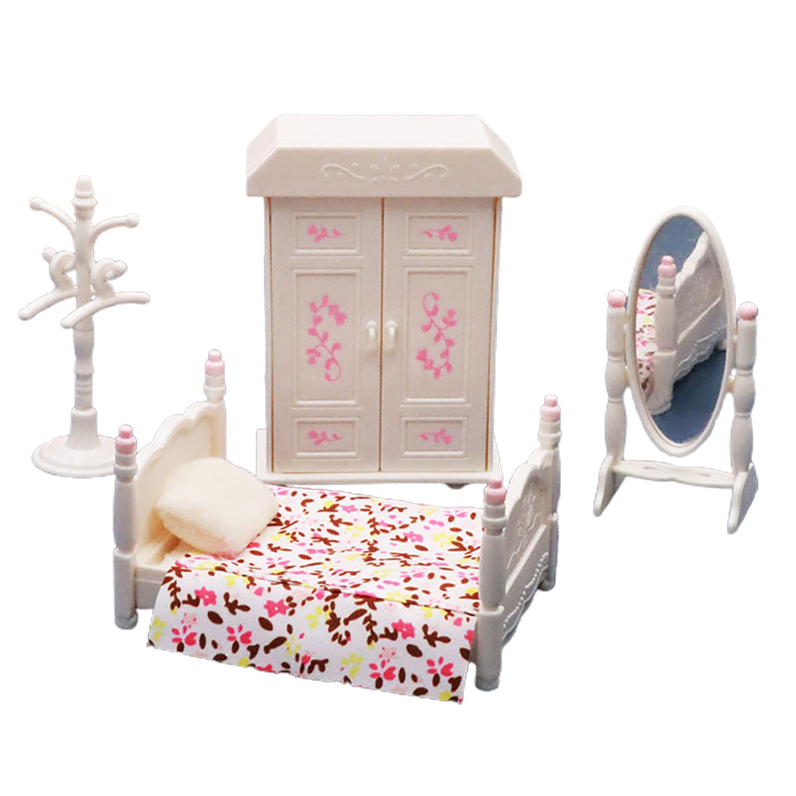 1:12 Scale Miniature Dollhouse Bedroom Furniture Set - Wardrobe, Bed & Mirror - Corrosion Resistant & Moisture-Proof Micro Decor for Kids | Perfect for Dollhouse Decor, Collectibles & Creative Play