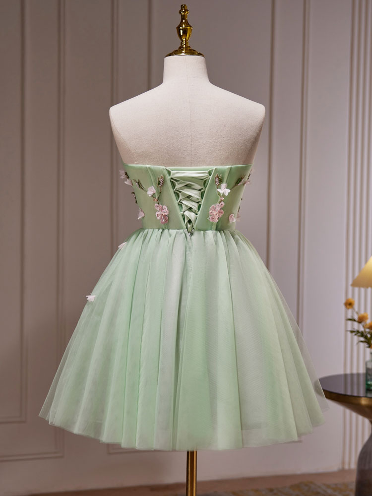 Elegant A-Line Tulle Beads Green Mini Prom Dress for Women - Perfect for Homecoming, Party, and Special Occasions