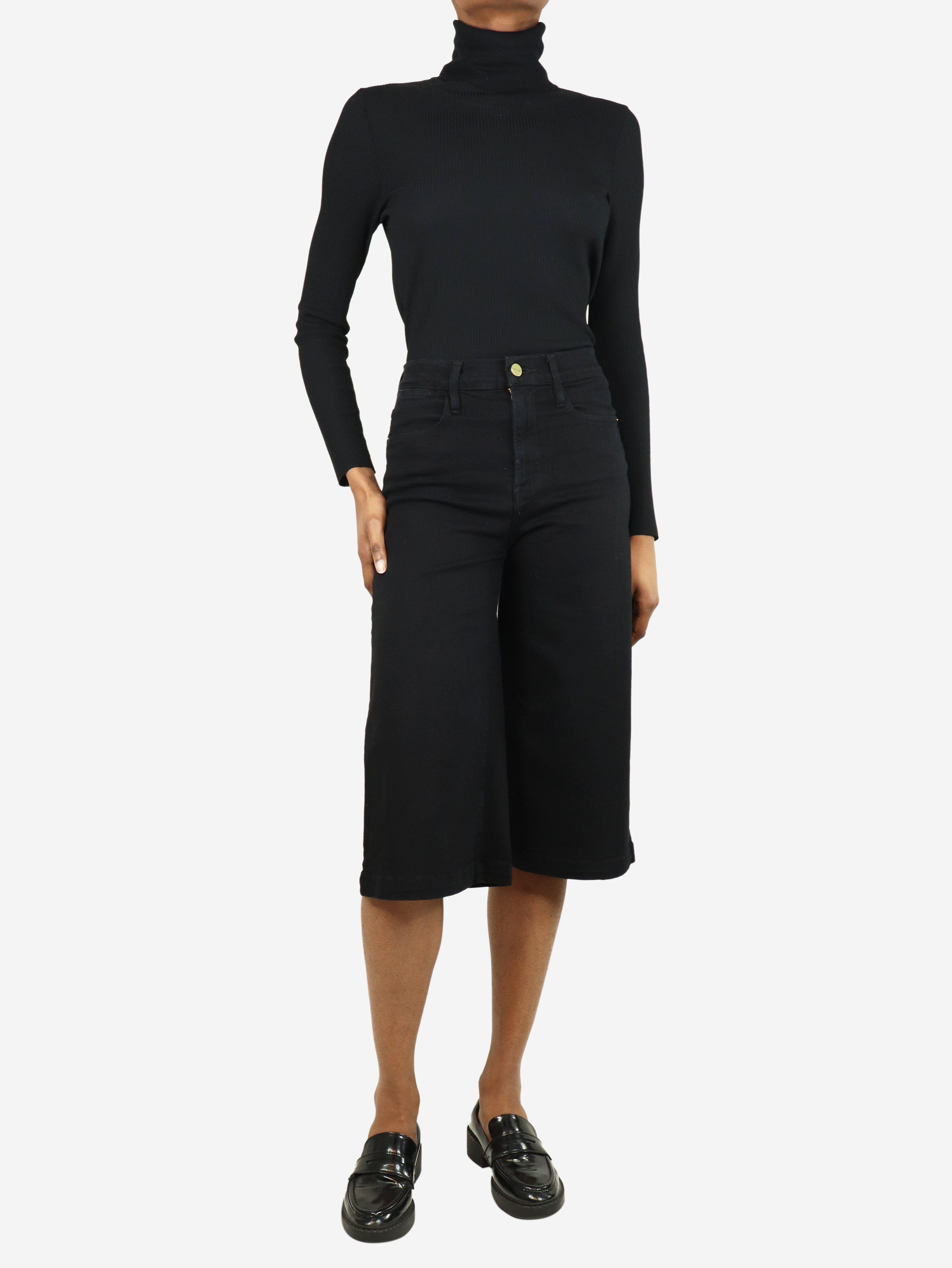 Black Denim Culottes Size UK 6 - Women's High Waisted Wide Leg Pants for Casual & Office Wear