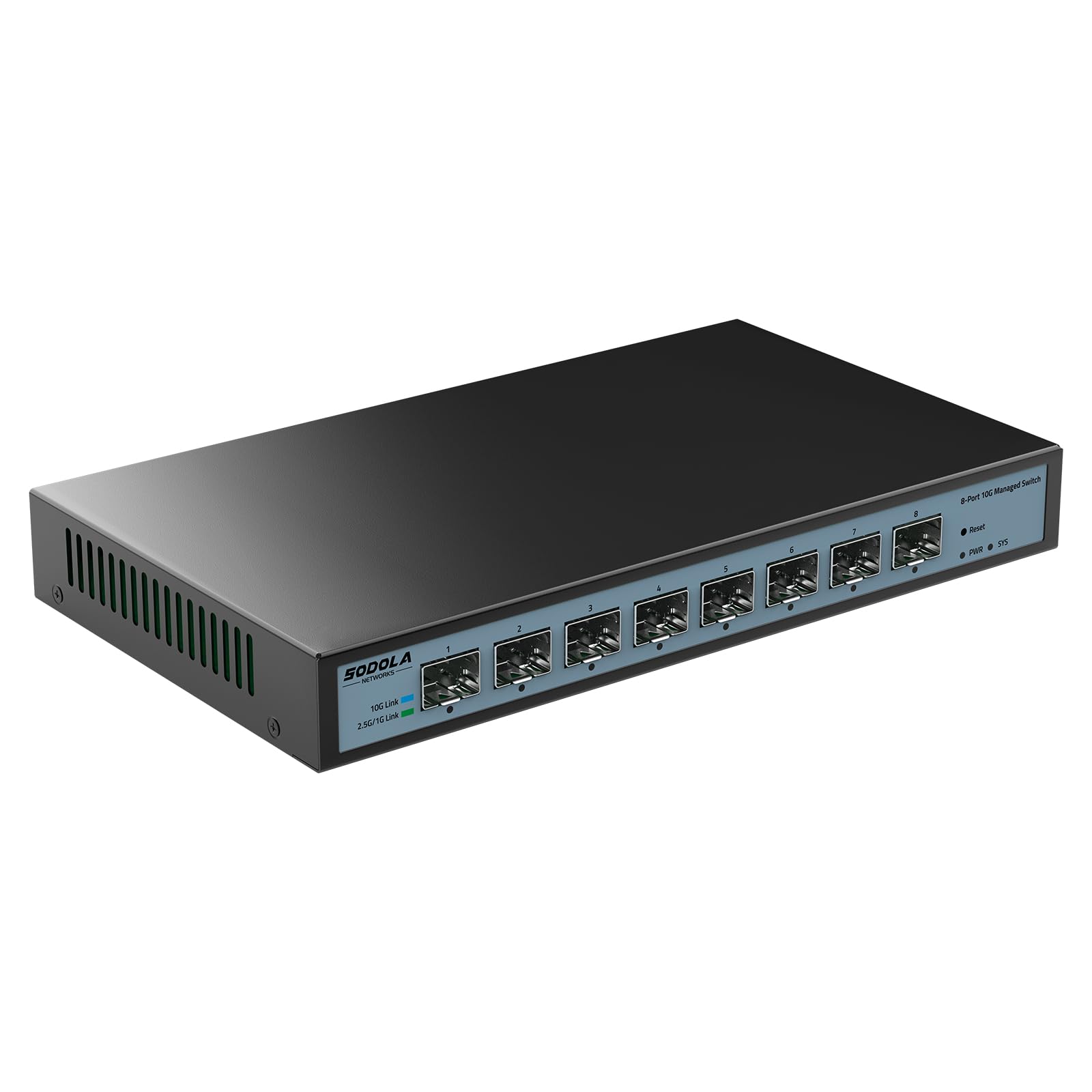 SODOLA 8-Port 10G Web Managed Network Switch with 8X10G SFP+ Ports - Link Aggregation, QoS, VLAN, IGMP Support | Fanless Wall-Mounted 10Gb Multi-Gig Switch for Data Centers, Office Networks & Home Server Setups