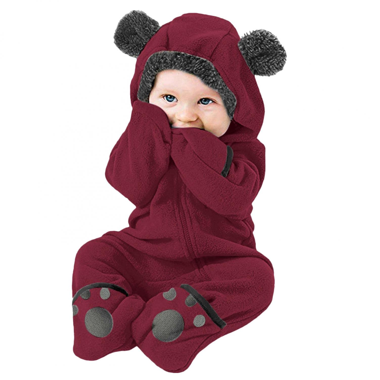 Baby Girls & Boys Cartoon Ears Hoodie Footed Jumpsuit - Warm Winter Zip-Up Romper for Infants | Perfect for Playtime, Nursery & Outdoor Adventures