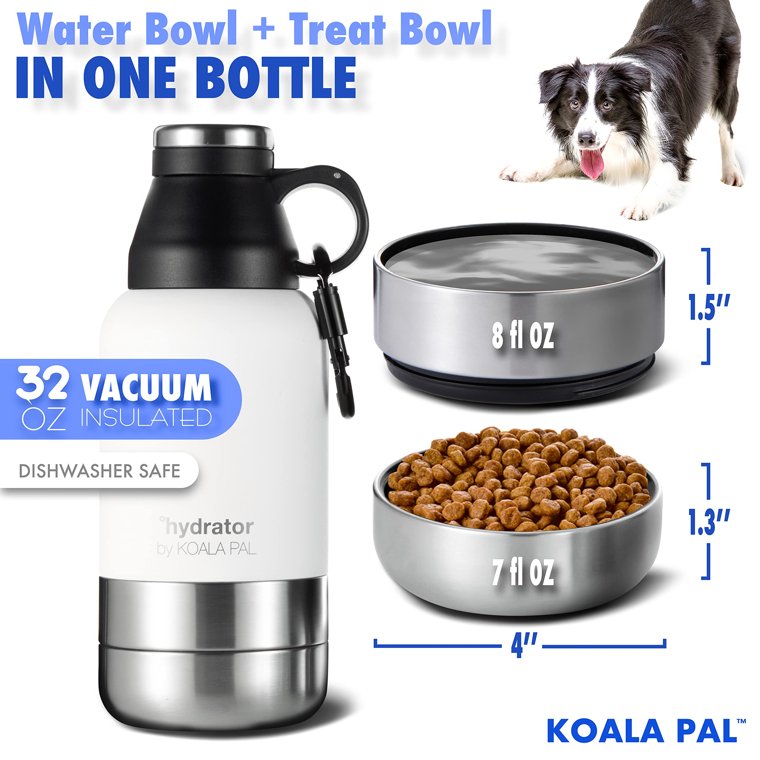 32oz Portable Dog Water Bottle with Detachable Bowl - Leak Proof Travel Water Dispenser for Dogs - Perfect for Hiking, Camping & Outdoor Adventures (Star White, 32oz)