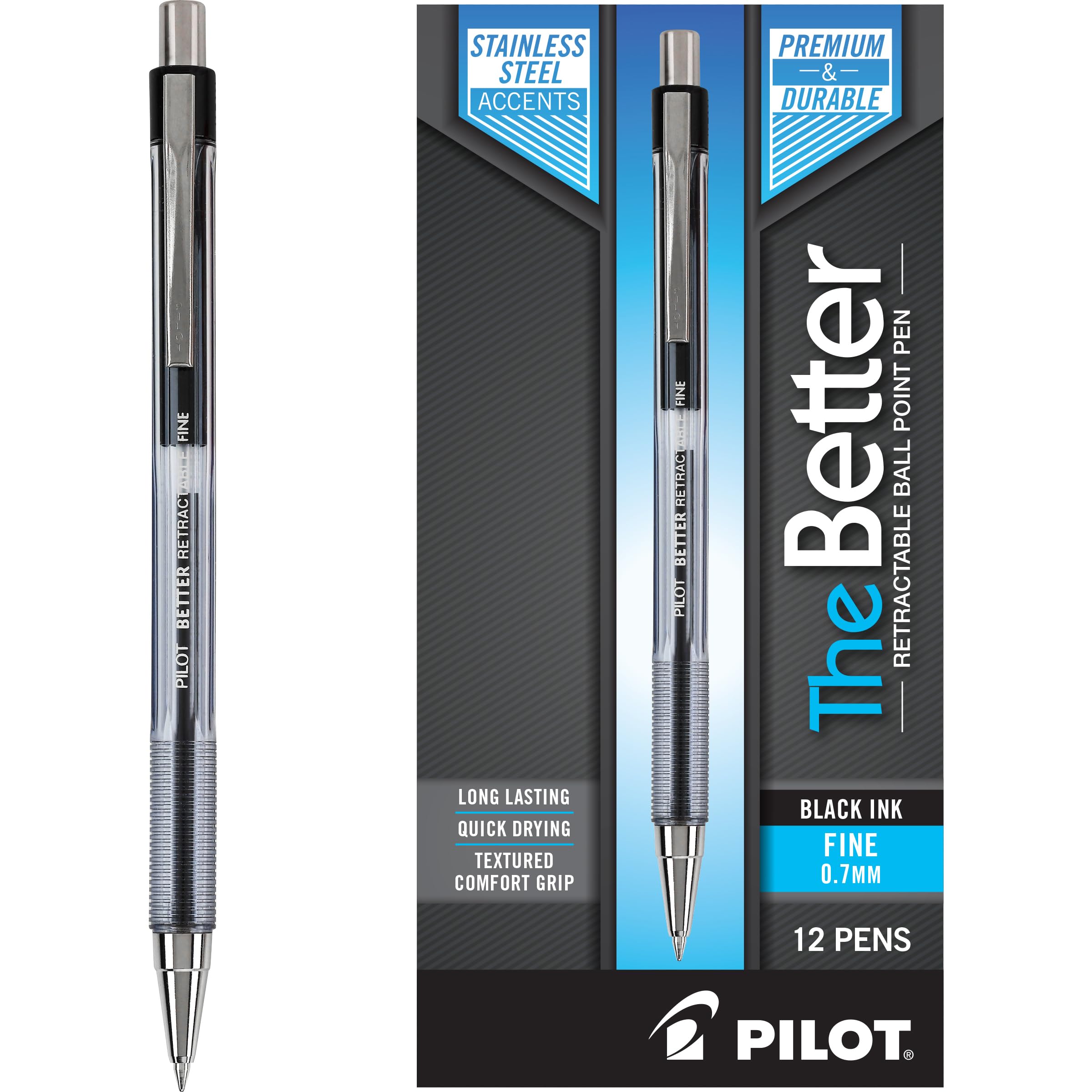 PILOT Pen 30000 Refillable & Retractable Ballpoint Pens - Fine Point, Black Ink, 12-Pack - Smooth Writing for Office, School & Everyday Use
