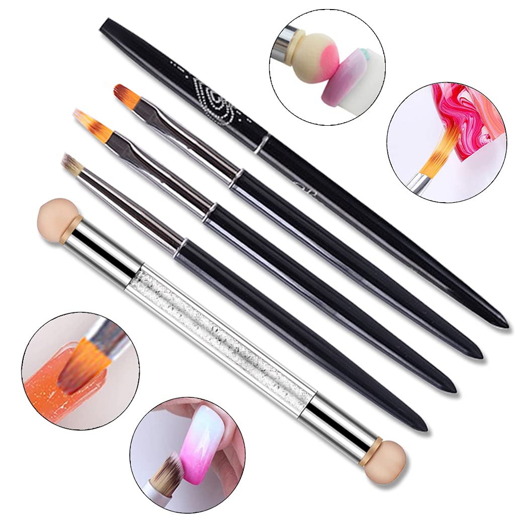 4 Pcs Gradient Nail Ombre Brush Set with Black Metal Handle - Professional Acrylic Nail Sponge Brushes for Ombre Manicure - Perfect for Salon, Home DIY & Nail Art Enthusiasts