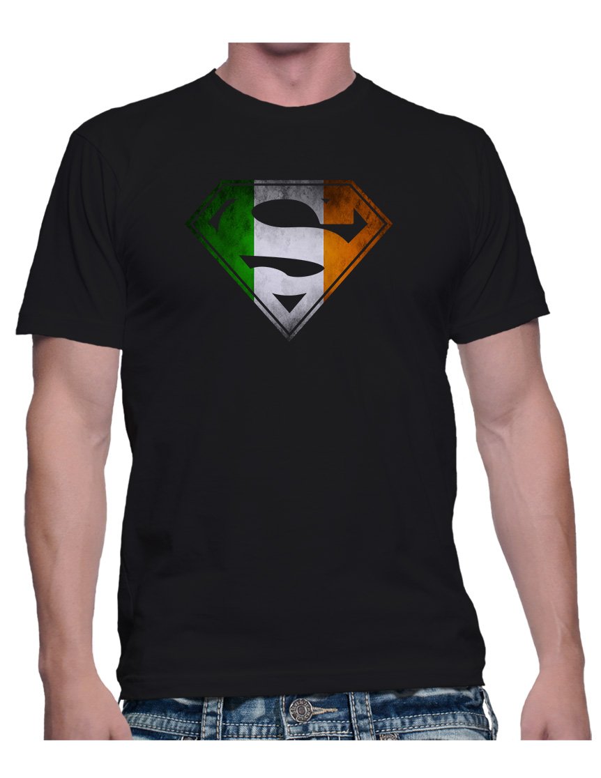 BBT Men's Ireland Flag Superman Logo T-Shirt - Casual Graphic Tee for St. Patrick's Day & Irish Pride