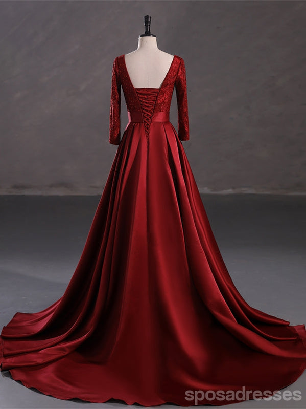 Elegant Burgundy A-Line Prom Dress with High Slit & Long Sleeves - Affordable Formal Gown for Homecoming, Quinceañera & Evening Events
