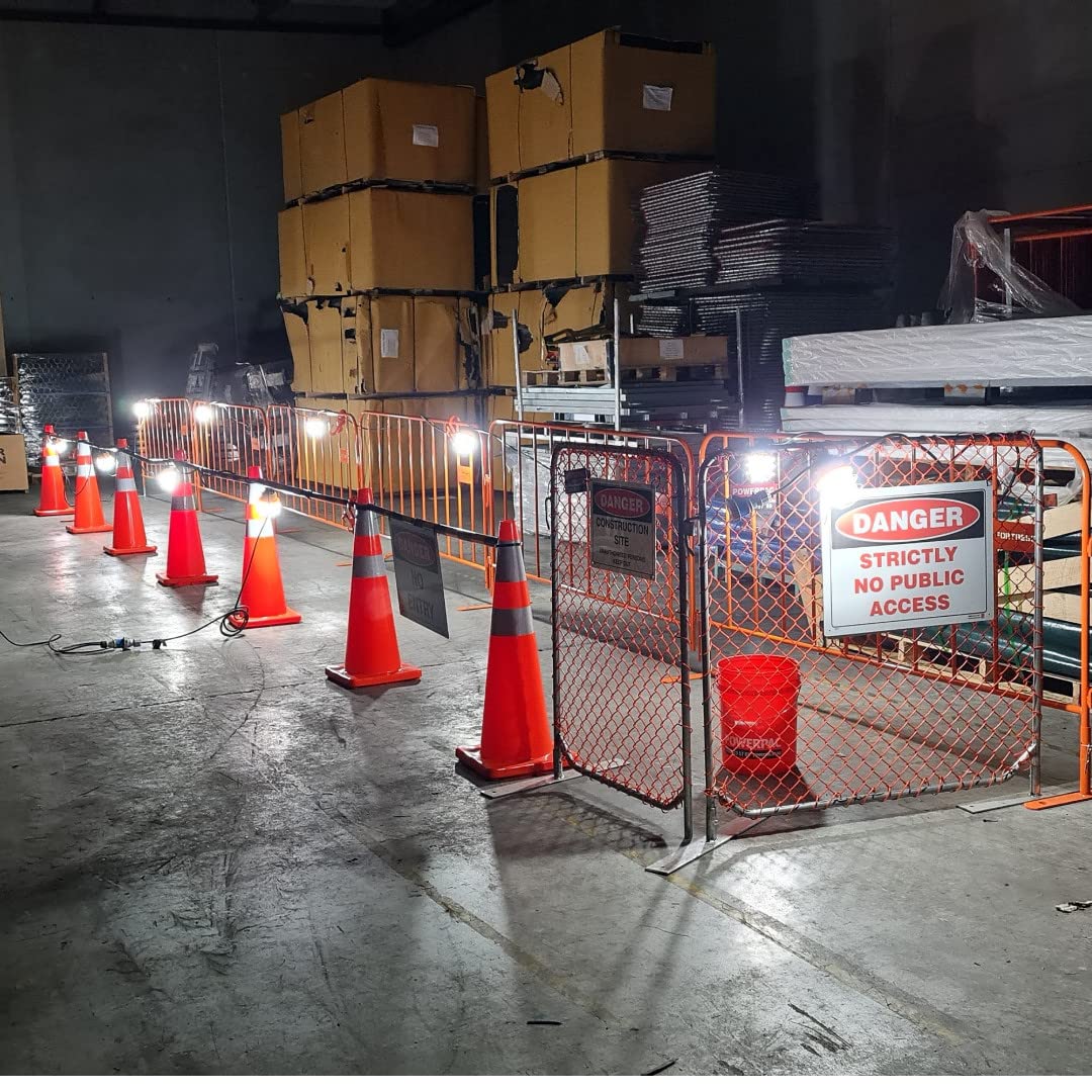 80W 50FT Construction String Lights - 10000LM Ultra Bright Outdoor Work Lights with Steel Guard, IP65 Weatherproof & ETL Certified - Perfect for Jobsite, Backyard, Patio, and Event Lighting