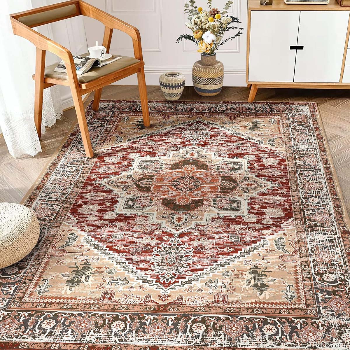 Vintage Washable Printed Carpet Runner - Custom Sienna Design for Living Room, Bedroom & Entryway | Non-Slip & Durable Floor Rug