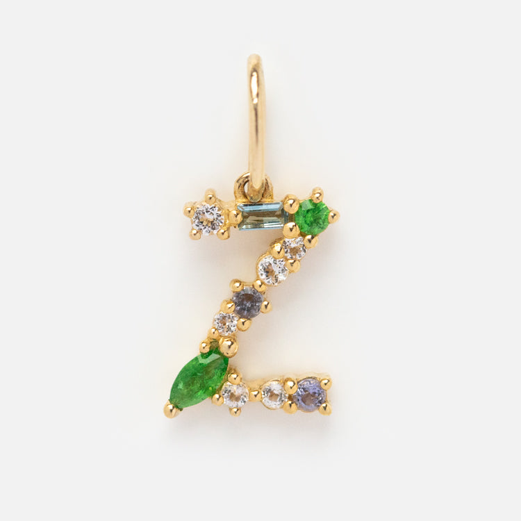 Solid Gold Gemstone Letter Charm - Personalized Initial Pendant for Necklaces & Bracelets - Perfect for Gifts, Birthdays, and Everyday Elegance