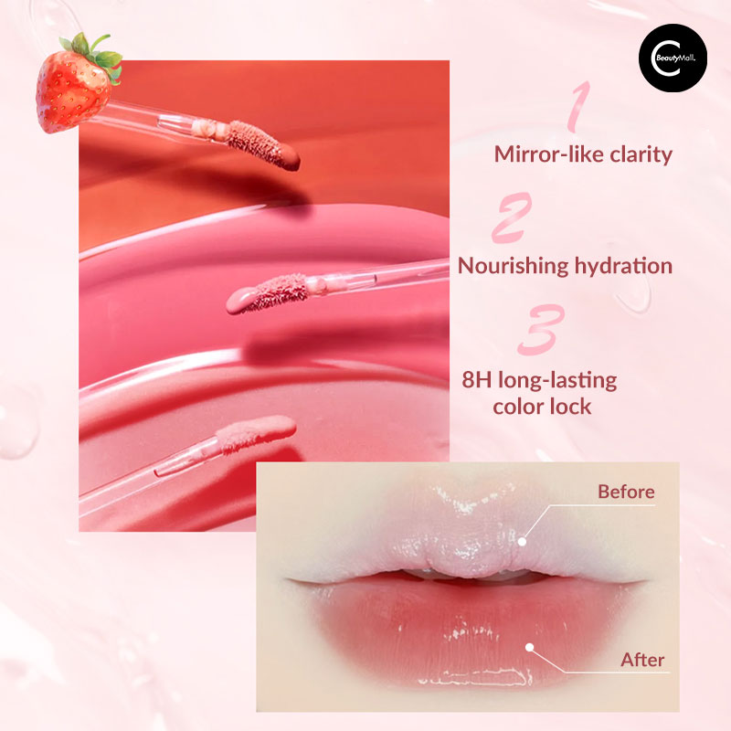 Cheerflor Playful Glazer Mirror Water Gloss Lip Tint - Long-Lasting Hydrating Lip Stain for Everyday Wear, Date Night & Special Occasions