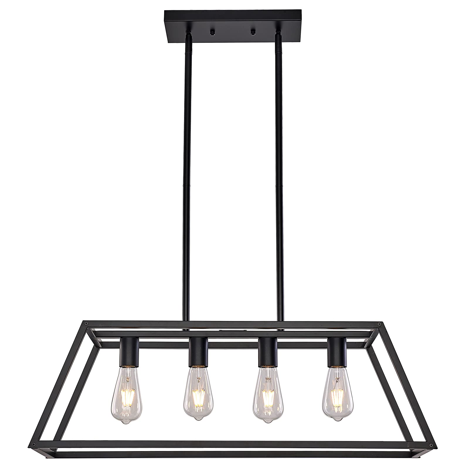XILICON Modern 4-Light Black Linear Pendant Light - Farmhouse Kitchen Island Chandelier for Dining Room, Hanging Cage Lighting Fixture | Perfect for Farmhouse, Industrial & Contemporary Home Decor