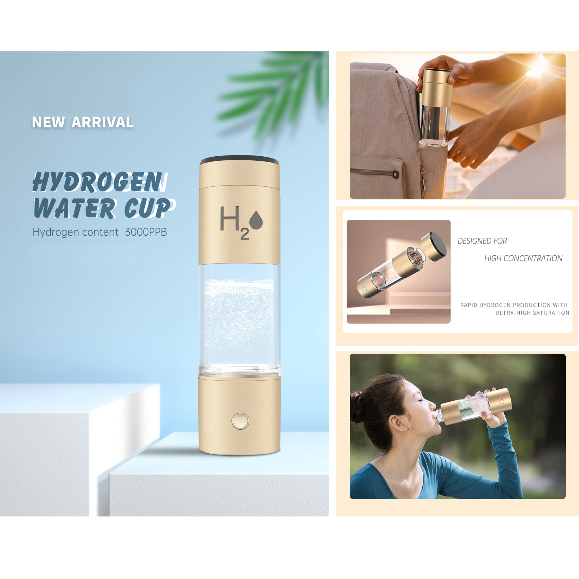 Premium Hydrogen Water Bottle Generator - High Concentration 4500ppb, SPE/PEM Dual Chamber Ionizer with Durable Metal Body | Portable Hydrogen Water Maker for Home, Travel & Gym Use