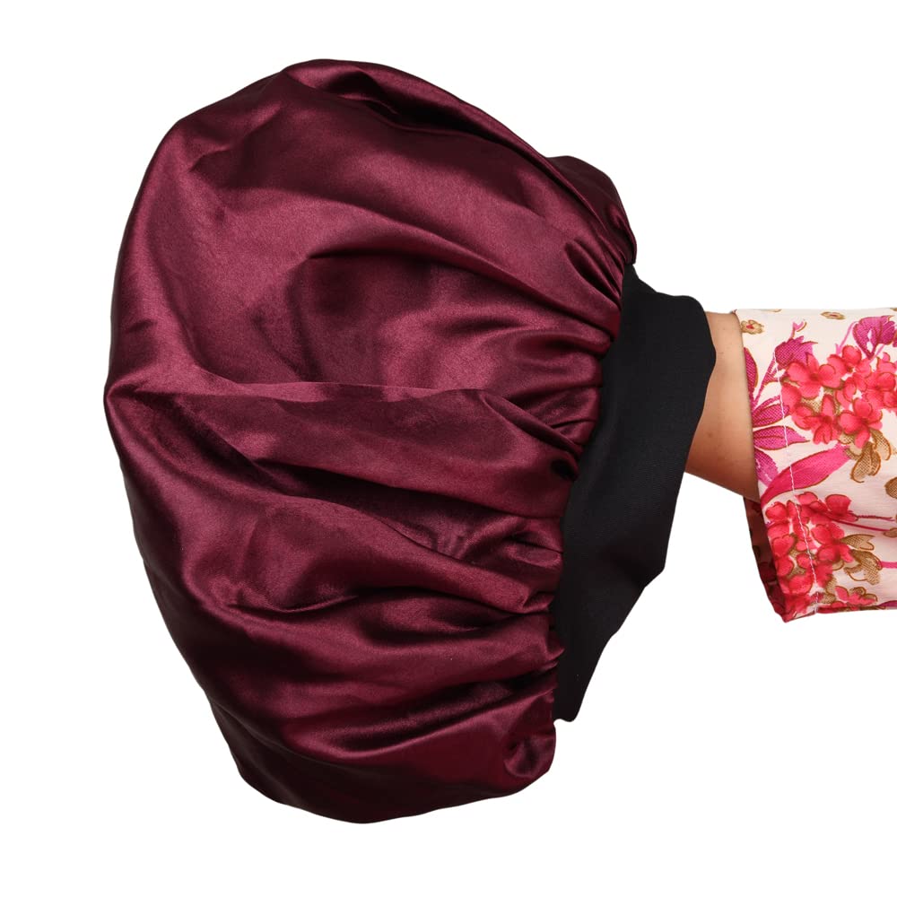 Matkooz Satin Silk Premium Hair Bonnet - Double Layered Sleeping Cap for Women & Girls (Maroon, Pack of 1) - Reduce Frizz & Protect Hair While Sleeping, Traveling & Styling