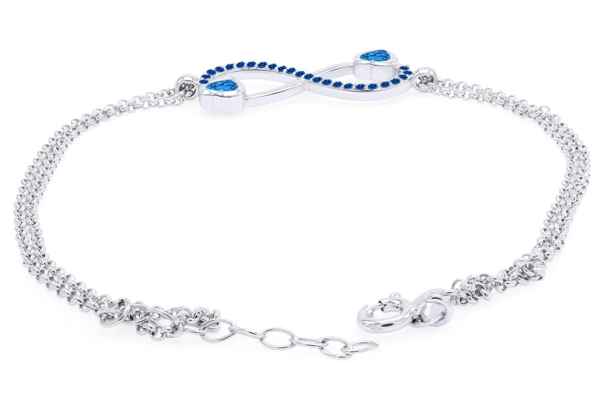 AFFY Simulated Gemstone Infinity Heart Chain Bracelet - 14k White Gold Plated Sterling Silver Jewelry for Women, Gift for Her, Valentine's Day, Anniversary & Special Occasions