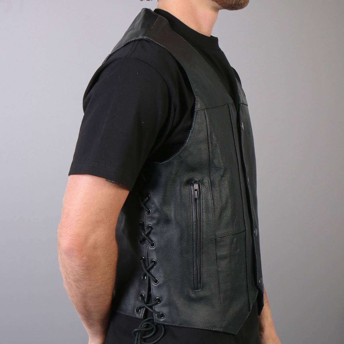Hot Leathers Men's Cowhide Leather 10 Pocket Vest - Durable Biker Vest for Motorcycle Riding, Outdoor Adventures & Casual Wear