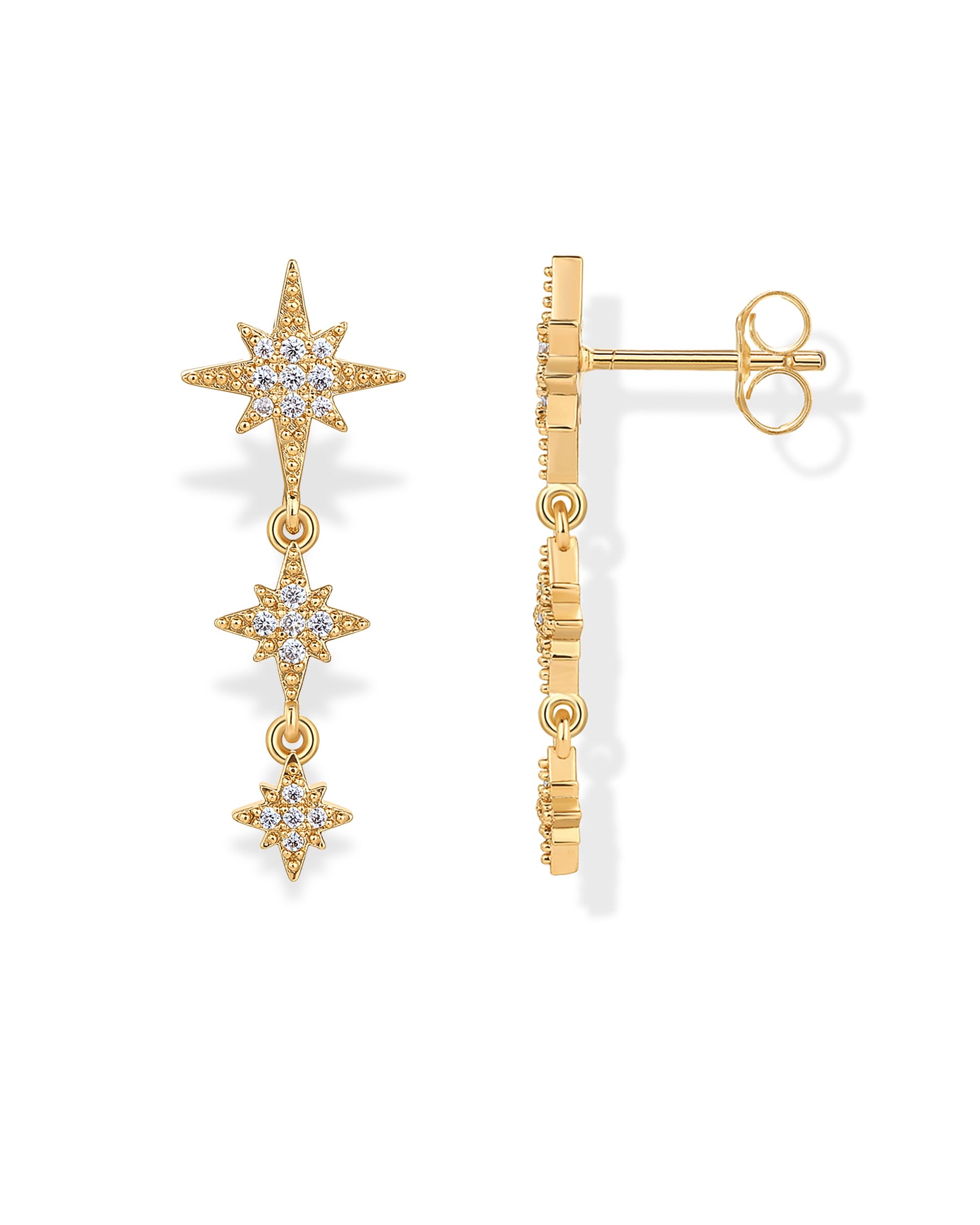 PAVOI 14K Gold Plated Sterling Silver Cubic Zirconia North Star Drop Dangle Earrings for Women | Elegant Celestial Jewelry for Party, Wedding & Evening Occasions