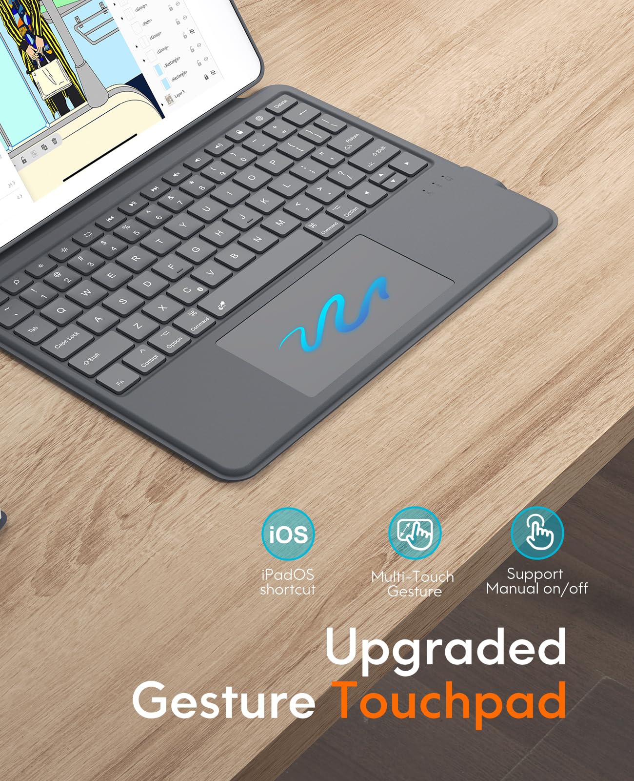 CHESONA Rugged Keyboard Case for iPad 9th/8th/7th Generation (2022 Model) - Magnetic Detachable Protective Cover with Premium Trackpad, 15°-180° Adjustable Stand & Backlit Keyboard for iPad 10.2-inch (Gray) - Perfect for Work, Study, and Travel Use
