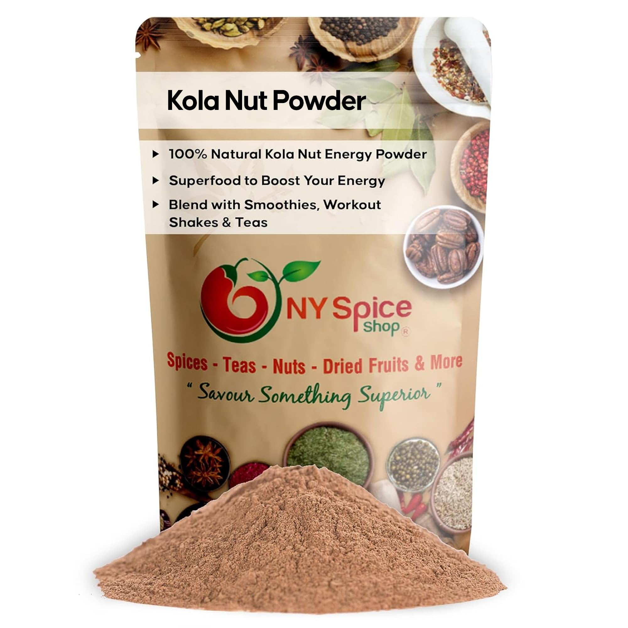 NY SPICE SHOP Premium Kola Nut Powder - 1 Pound Pure Bissy Powder from Africa & Jamaica - Natural Energy Booster More Effective Than Coffee & Tea - Great for Smoothies, Protein Shakes & Herbal Teas - Vegan Superfood for Focus & Stamina