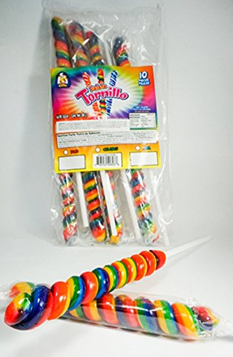 10-Piece Classic Hard Candy Rainbow Twisted Lollipops - Mexican Party Snacks, Multi-Color Bulk Candy for Birthdays, Pinatas & Festive Celebrations