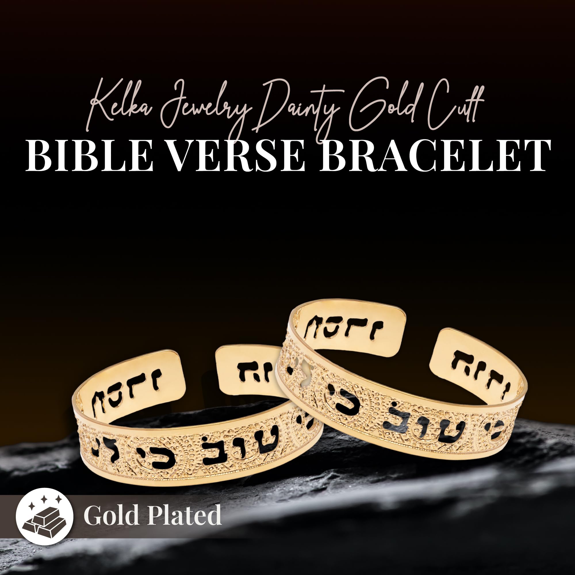 Psalms 136:1 Dainty Gold Cuff Bracelet - Hebrew Scripture Jewelry for Women - Christian & Jewish Gift - Handmade in Israel - Perfect for Daily Wear, Church, Bible Study & Special Occasions
