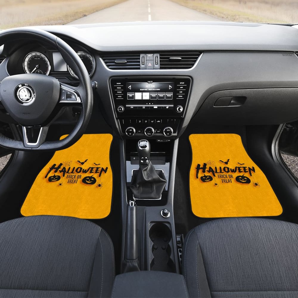 Premium Black and Orange Halloween Car Floor Mats - Trick or Treat Design 212203 - Perfect for Halloween Decorations and Spooky Car Accessories