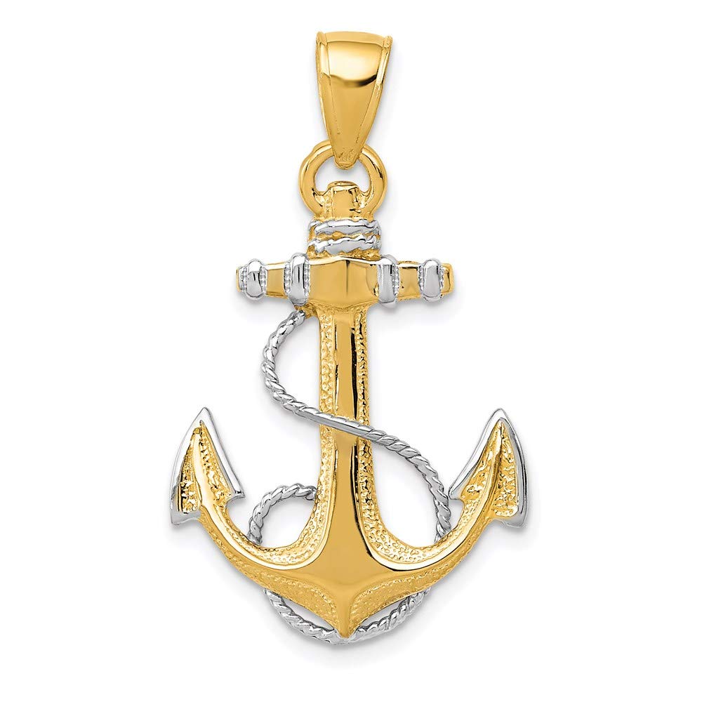 14k Two-Tone Gold Anchor Pendant with Rope - Nautical Jewelry for Women