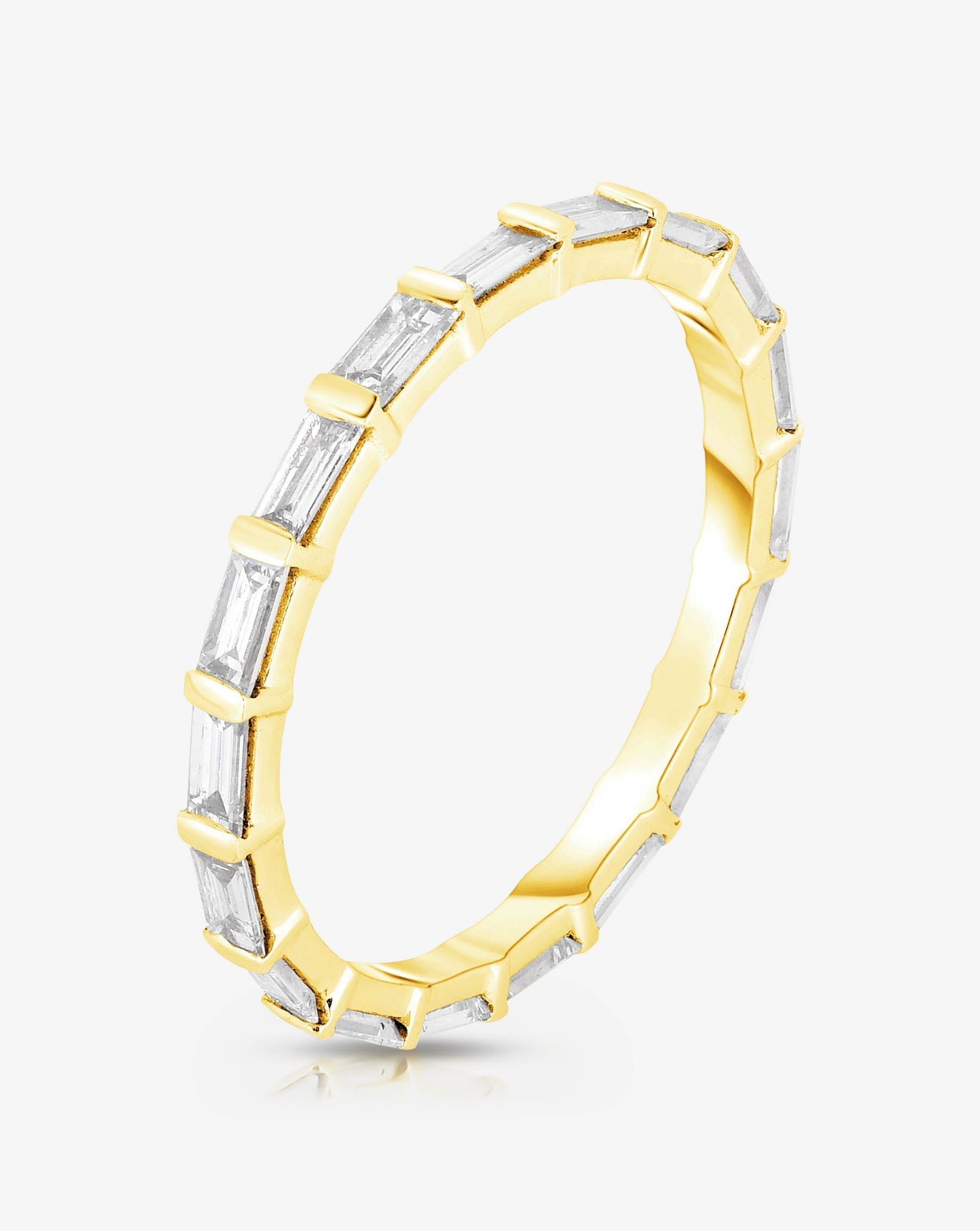 Elegant Baguette Bar Eternity Band Ring - 14K Gold or Platinum Wedding Band for Women, Stackable Thin Diamond Ring for Anniversary, Engagement, or Bridal Jewelry Gift