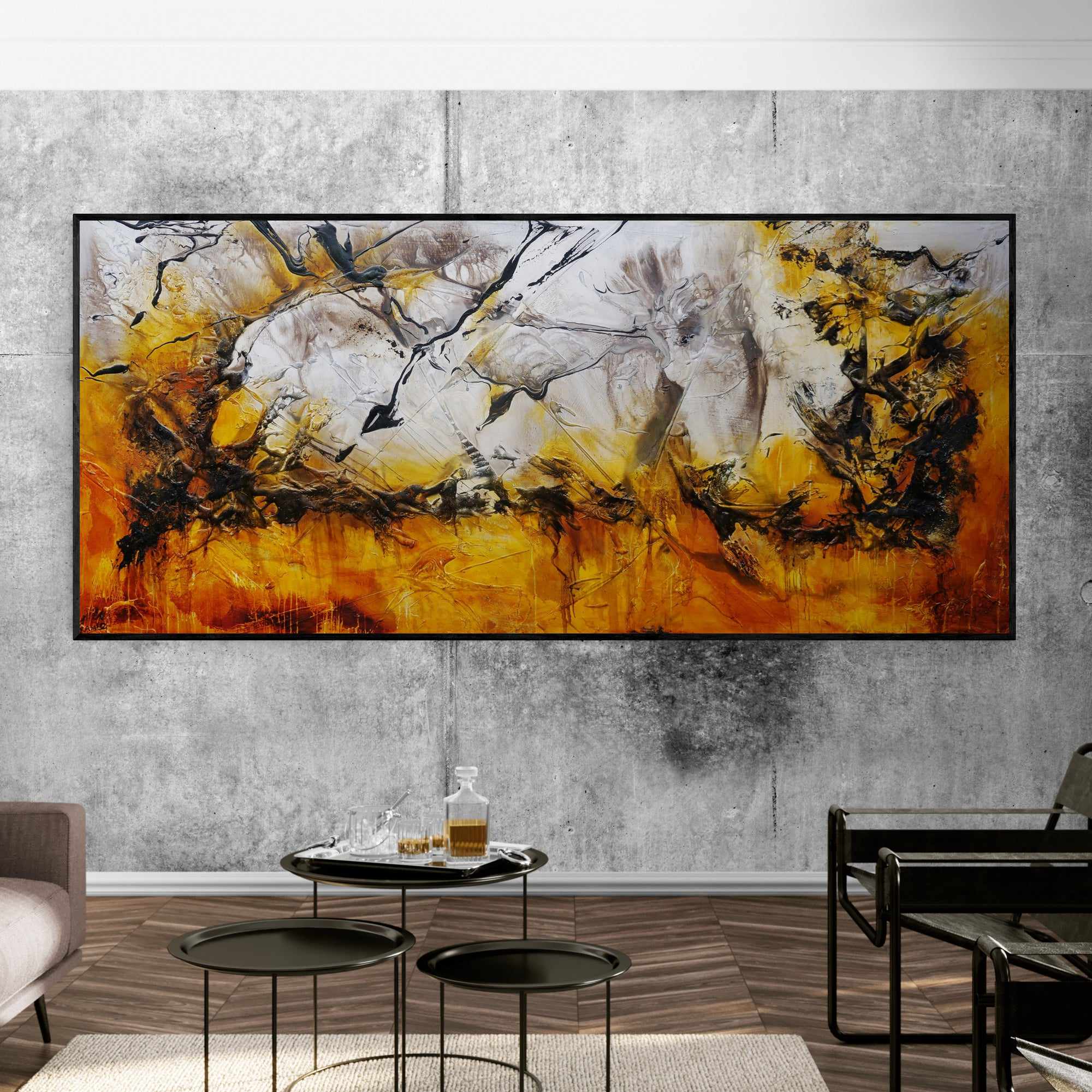 Golden Sienna 270cm x 120cm Rust Textured Abstract Canvas Wall Art - Modern Home Decor for Living Room, Bedroom & Office