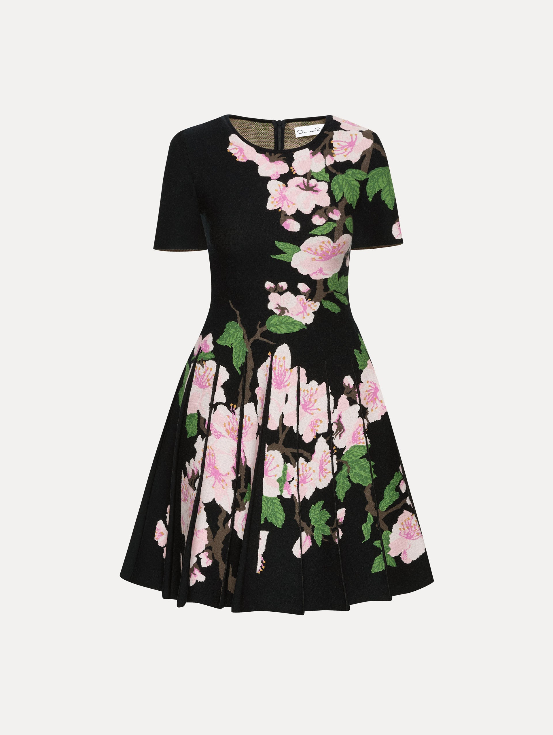 Elegant Cherry Blossom Pleated Jacquard Dress for Women - Floral Print Party & Wedding Guest Dress - Spring Summer Formal Occasion Wear