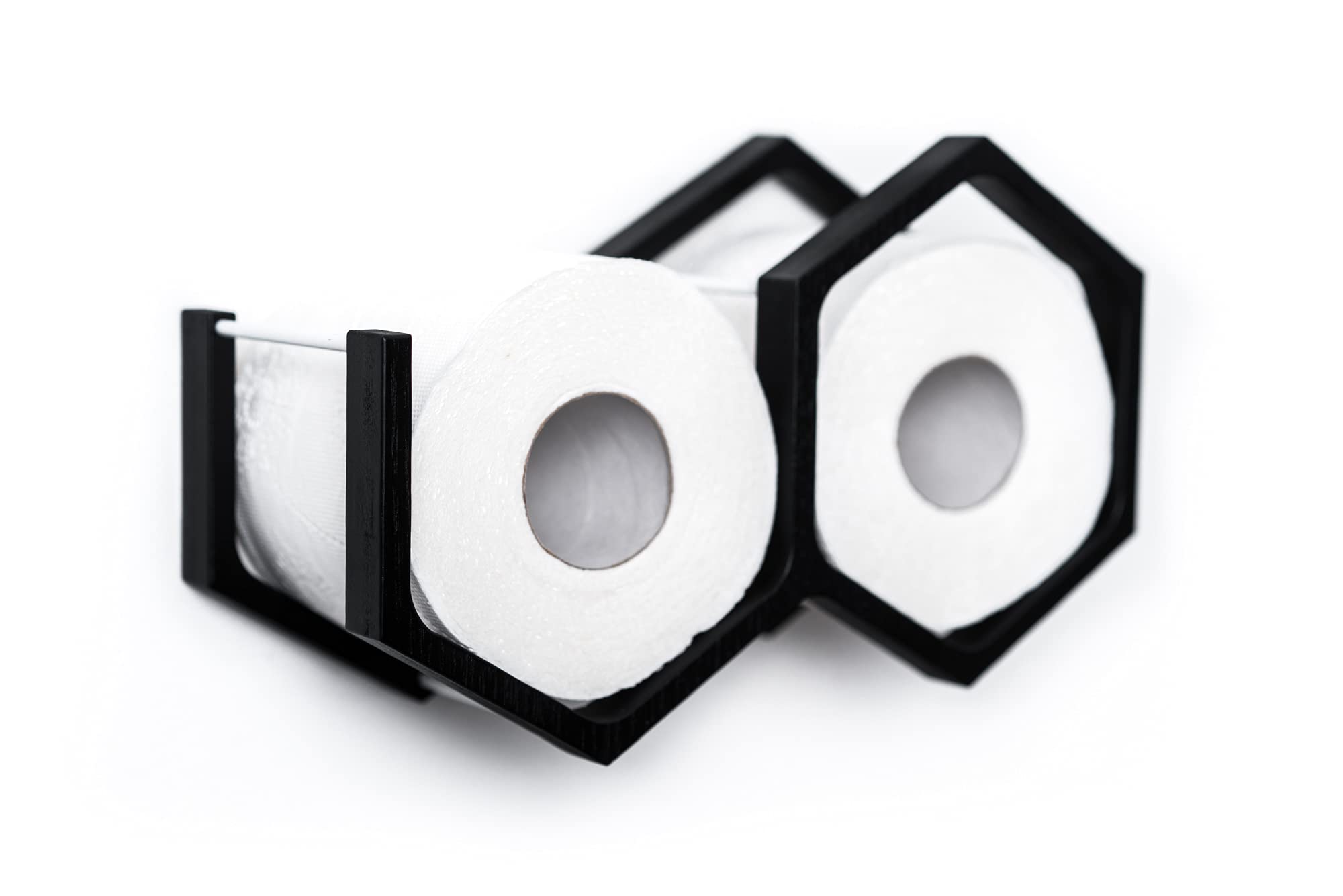 Honeycomb Wood Toilet Paper Holder - Black Bathroom Tissue Shelf Organizer for Home, Office, or RV Use