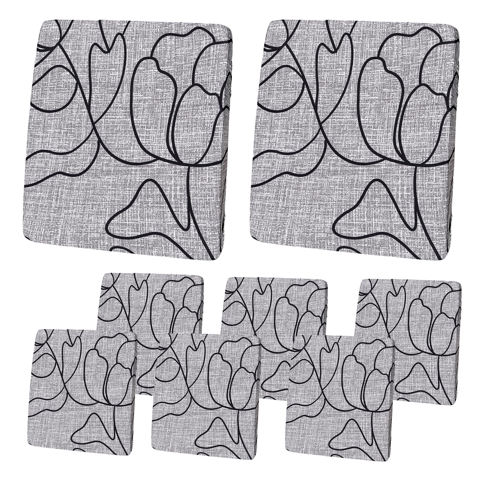 8-Piece Stretch Patio Cushion Covers Set - Waterproof Outdoor Sofa & Chair Covers (20-27 Inch) - Replacement Furniture Protector for Deck, Poolside & Garden Seating