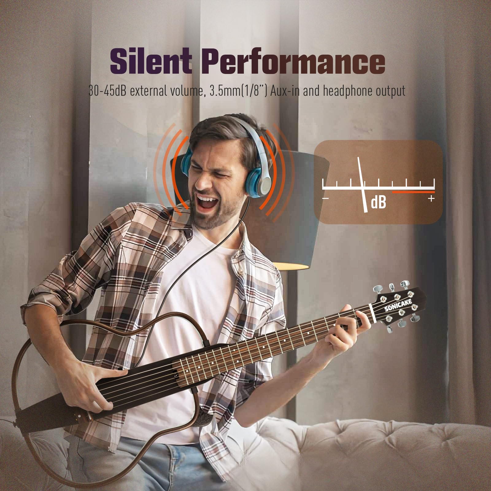 Sonicake Travel Guitar - Portable Acoustic-Electric Guitar Kit with Solid Mahogany Body, Easy Assembly Frames, Multi Body-Shape Simulator & Rechargeable Preamp | Includes Gig Bag & Accessories | Perfect for Travel, Camping & Street Performances