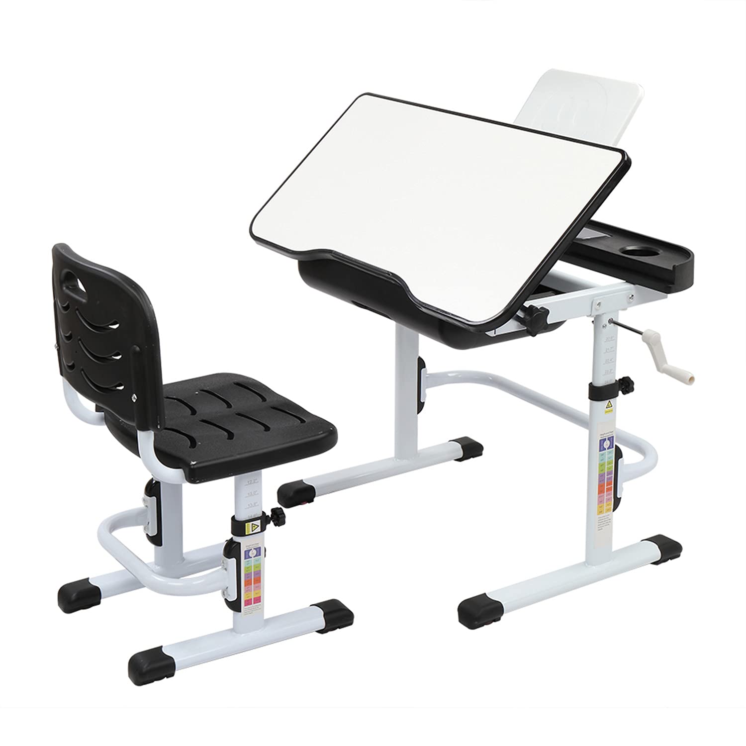 Adjustable Kids Study Desk and Chair Set - Hand-Cranked Height & Tiltable Tabletop, 80CM Children's Learning Table with Reading Stand (No Desk Lamp Included) - Perfect for Homework, Online Classes & Reading