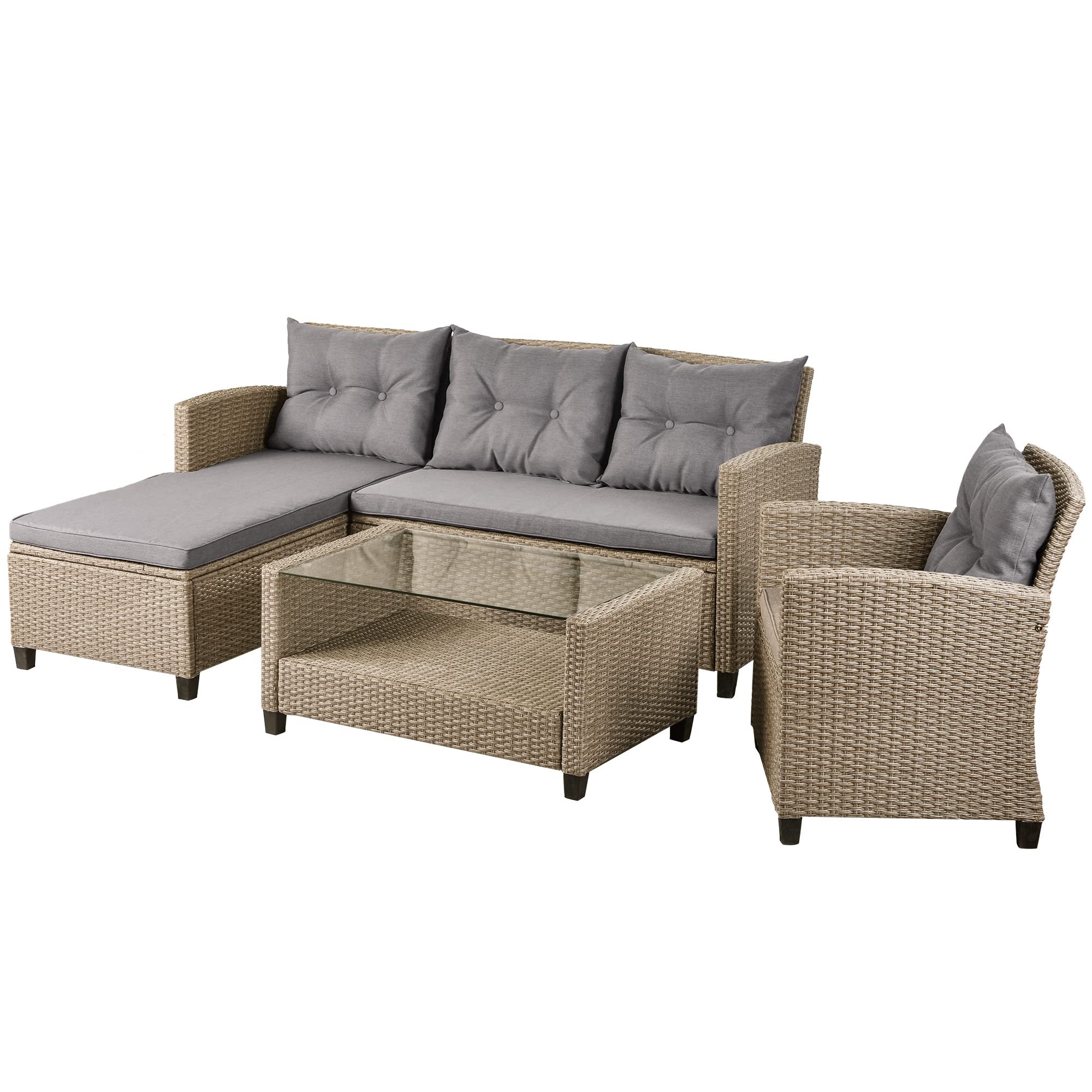 4-Piece Outdoor Patio Furniture Set - Wicker Rattan Sectional Sofa with Cushions for Garden, Poolside & Backyard Relaxation