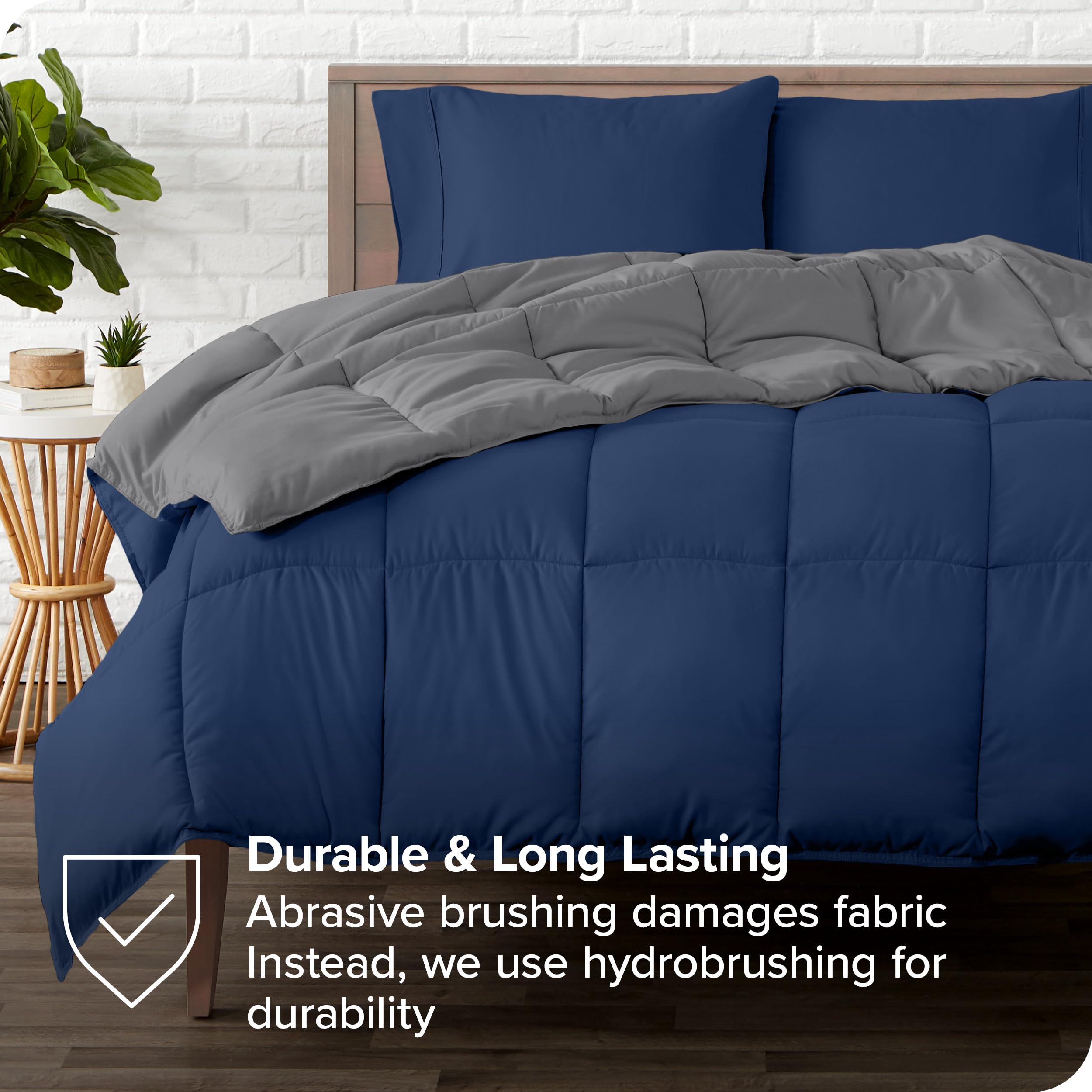 Bare Home Reversible Down Alternative Comforter & Sheet Set - Full XL Bed in a Bag - Ultra Soft Bedding Set (Dark Blue/Grey) - Perfect for Guest Rooms, Dorms & Cozy Bedrooms