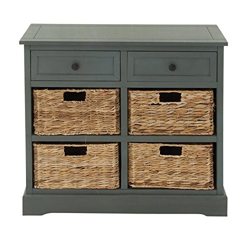 Deco 79 Wooden Storage Organizer with 4 Baskets & 2 Drawers - 30 x 13 x 28 Inches, Turquoise - Perfect for Bedroom Closet, Bathroom, Nursery or Entryway Organization