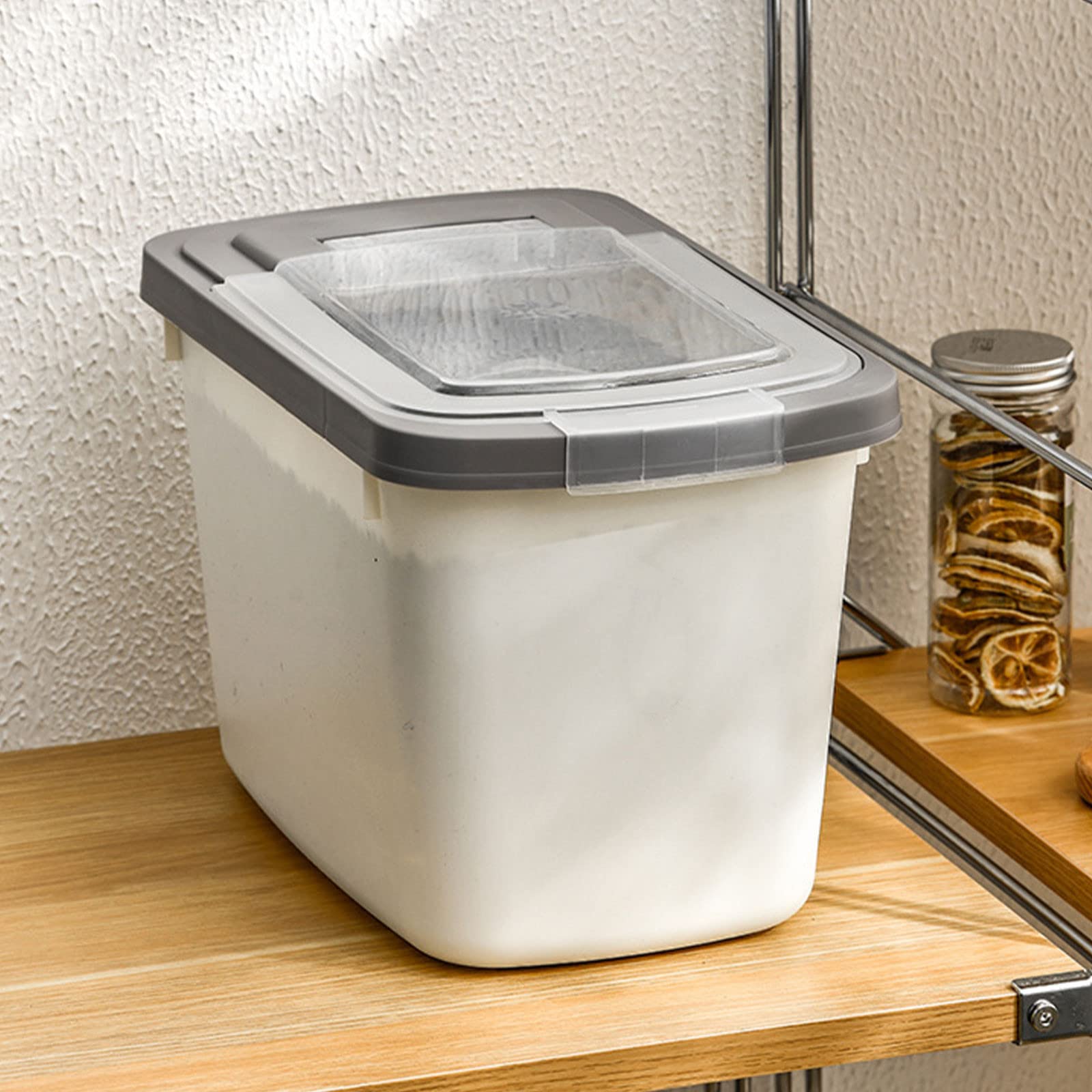 Large Airtight Food Storage Container for Rice, Cereal, Flour & Pet Food - BPA-Free Plastic with Measuring Cup - Perfect for Kitchen Pantry Organization & Bulk Food Storage (White)