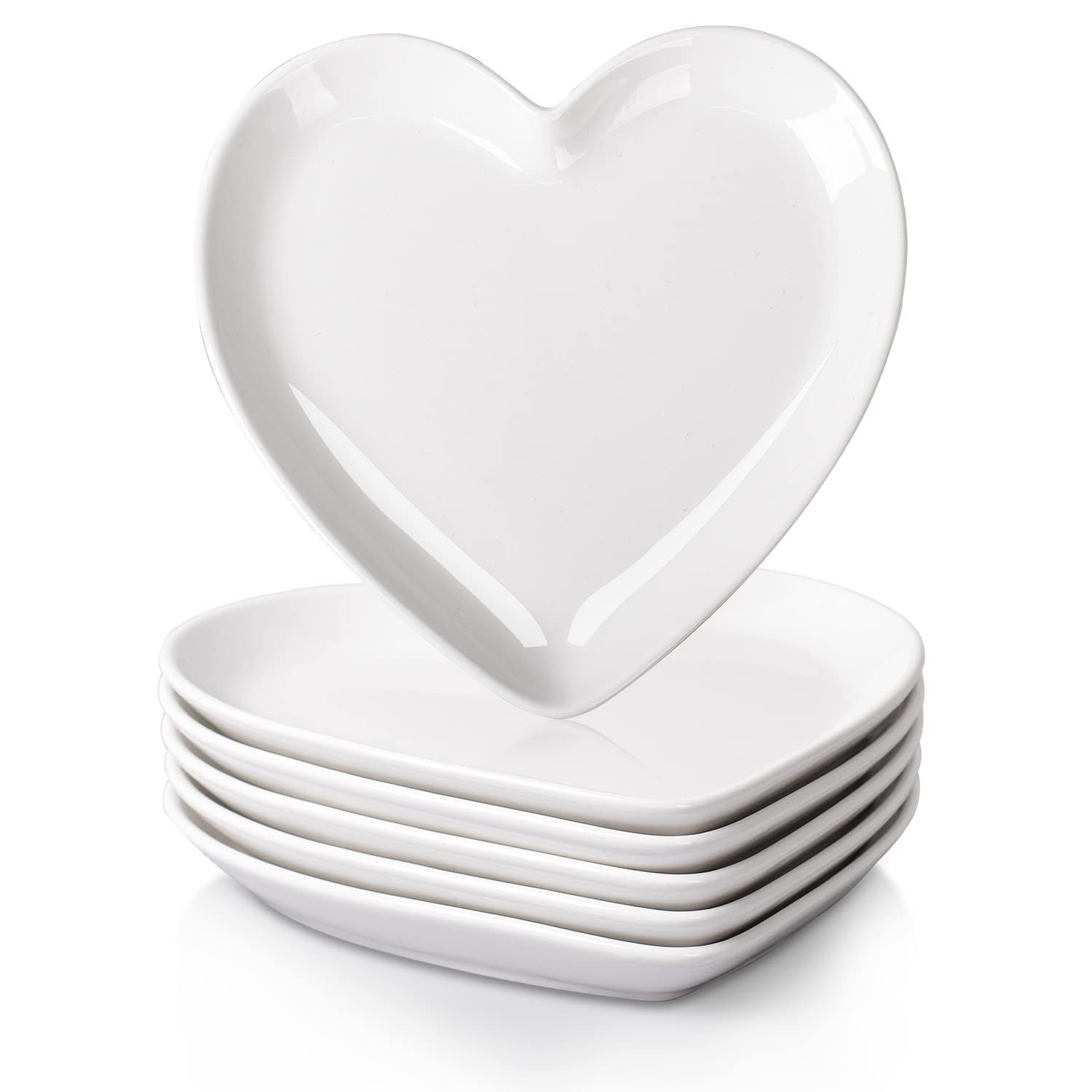 Delling Heart Porcelain Dessert Plates - 7.3 Inch White Appetizer Plates, Set of 12 - Perfect for Salads, Small Dishes, Soy Sauce, and Party Serving - Elegant Tableware for Restaurants, Weddings, and Home Dining
