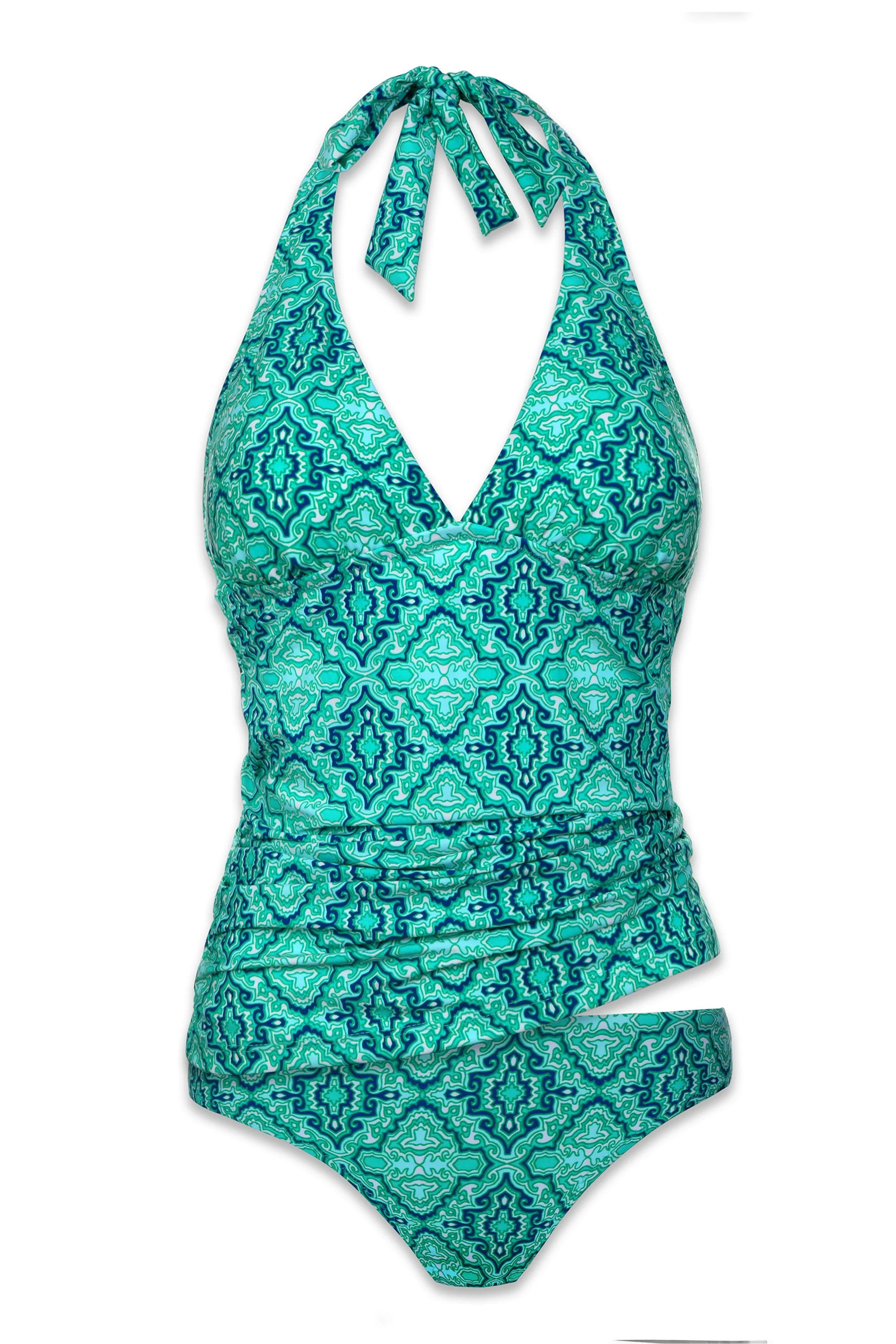 Marbella Tile Halterkini - Stylish Women's Swimwear for Beach & Pool - Perfect for Summer Vacations, Swim Parties, and Resort Getaways