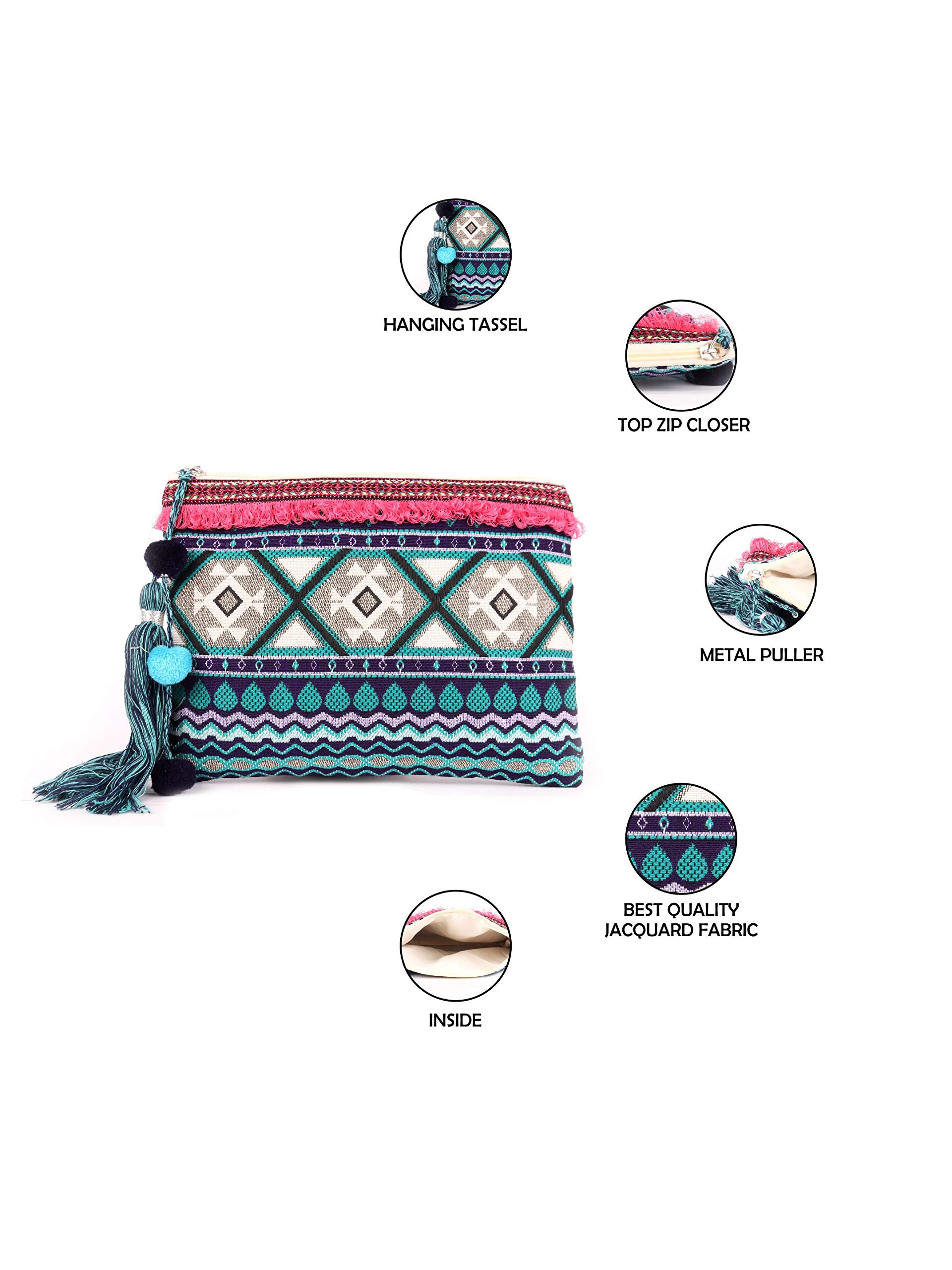ASTRID 20cm Blue Cotton Makeup Pouch with Tassels - Travel Cosmetic Bag for Women, Perfect for Toiletries, Jewelry & Accessories Organization (Ideal for Vacation, Gym & Daily Use)