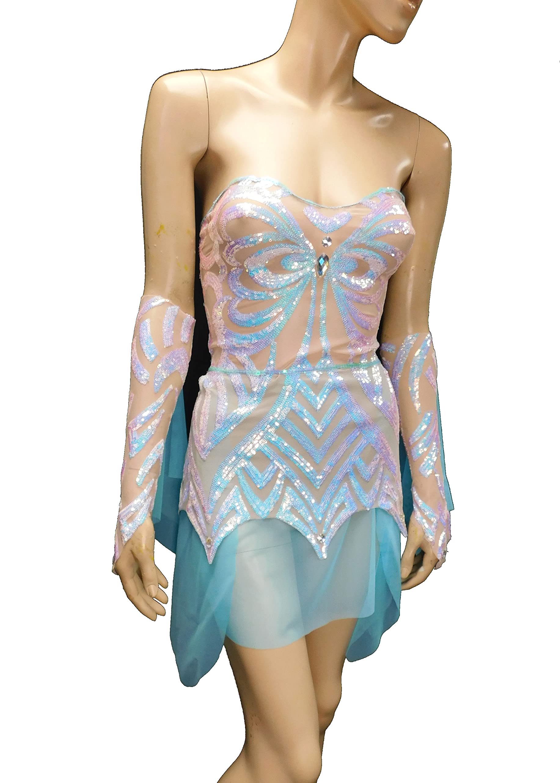 Iridescent Ice Blue Sequins Butterfly Fairy Dress for Goddess Costume, Dance & Festival Wear | Perfect for Cosplay, Halloween, and Themed Parties