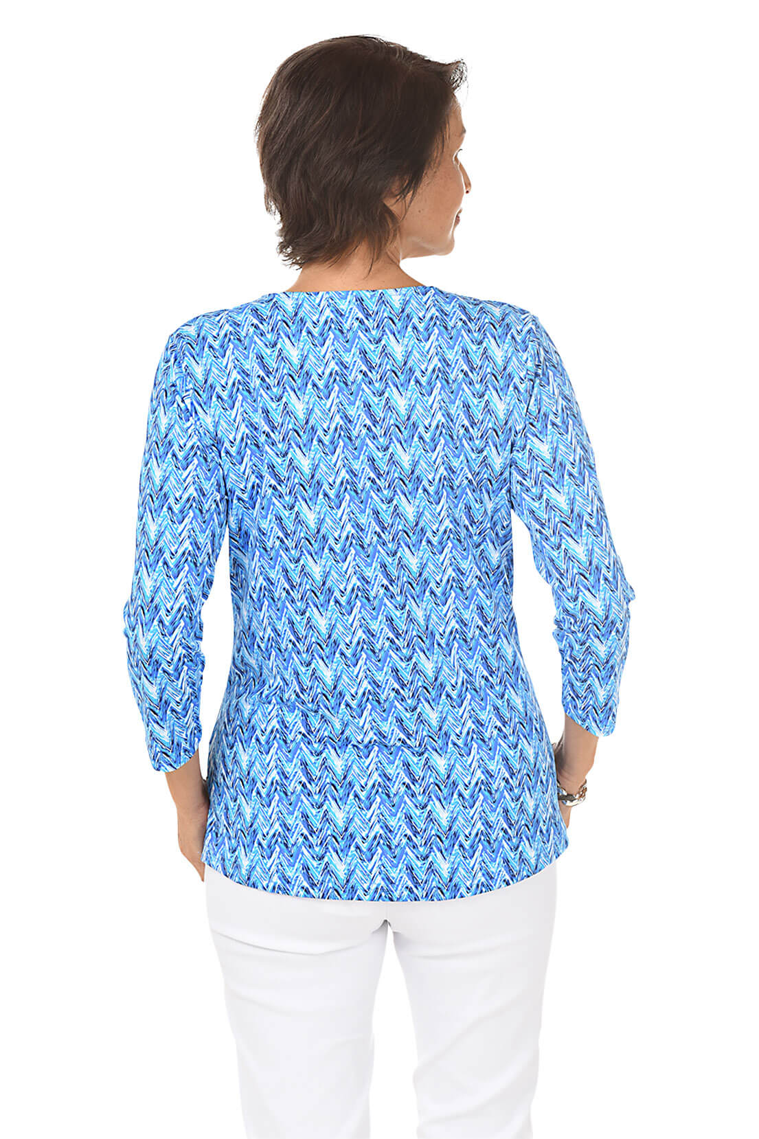 Blue Chevron Classic UPF50+ V Neck Top for Women - Sun Protection Summer T-Shirt for Outdoor Activities, Beach, and Travel