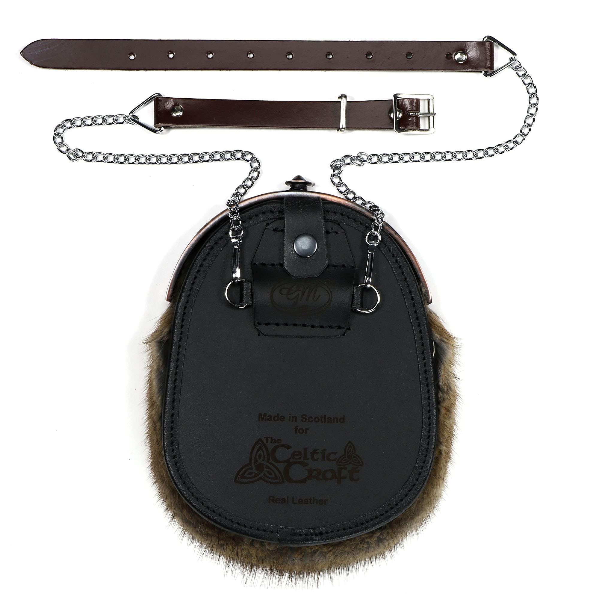 Premium Celtic Croft Genuine Leather Sporran Chain Strap - Medium (34