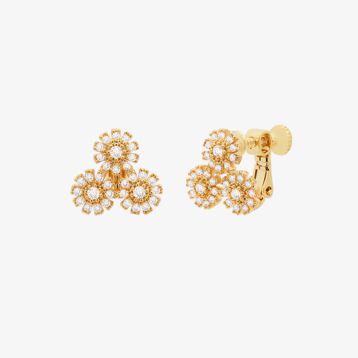 Trendy Triple Daisy Cubic Clip-On Earrings for Women – Perfect for Weddings, Parties & Everyday Wear