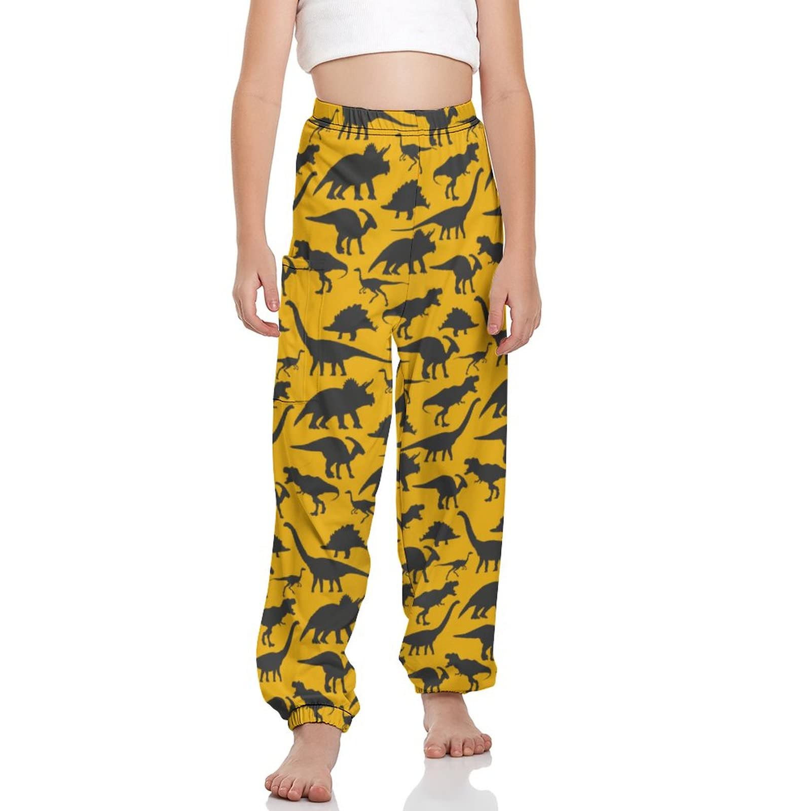 Black Dinosaur Silhouette Sweatpants for Boys & Girls - Soft Casual Jogger Pants with Pockets - Perfect for Playdates, School & Outdoor Activities